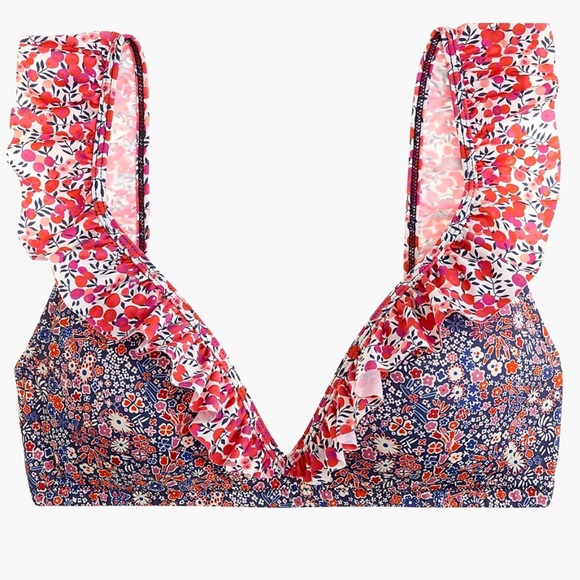 J CREW Ruffle Deep V Bikini Top in Liberty Multi Floral - Picture 1 of 3